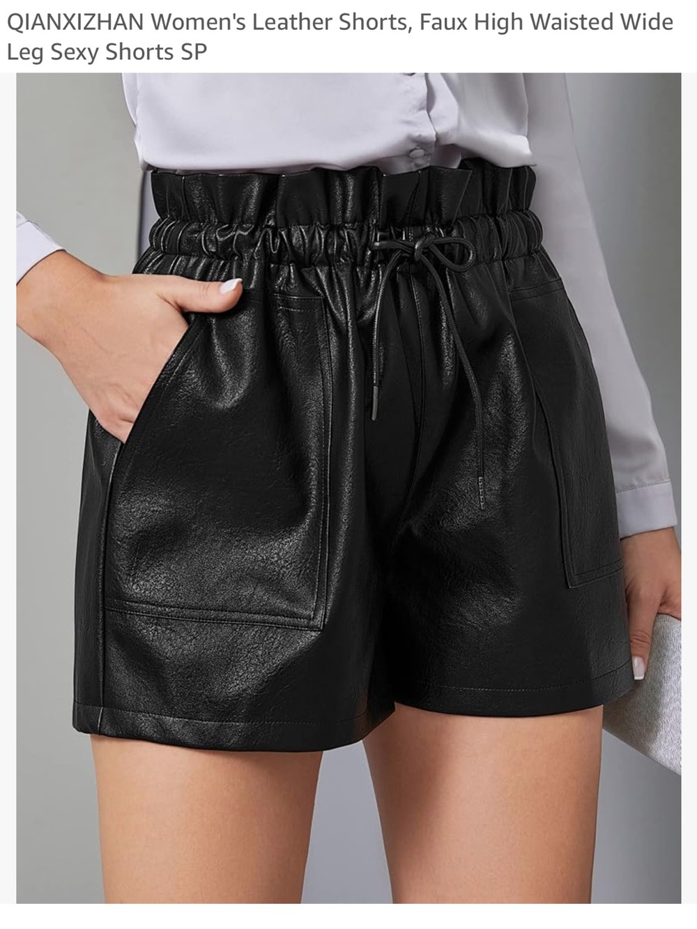 NWT Black Faux Leather Paperbag Waist Women's Shorts size XL